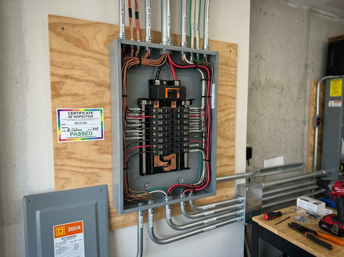 Completed 200A Square D QO electrical panel upgrade in Murfreesboro TN with passed inspection certificate